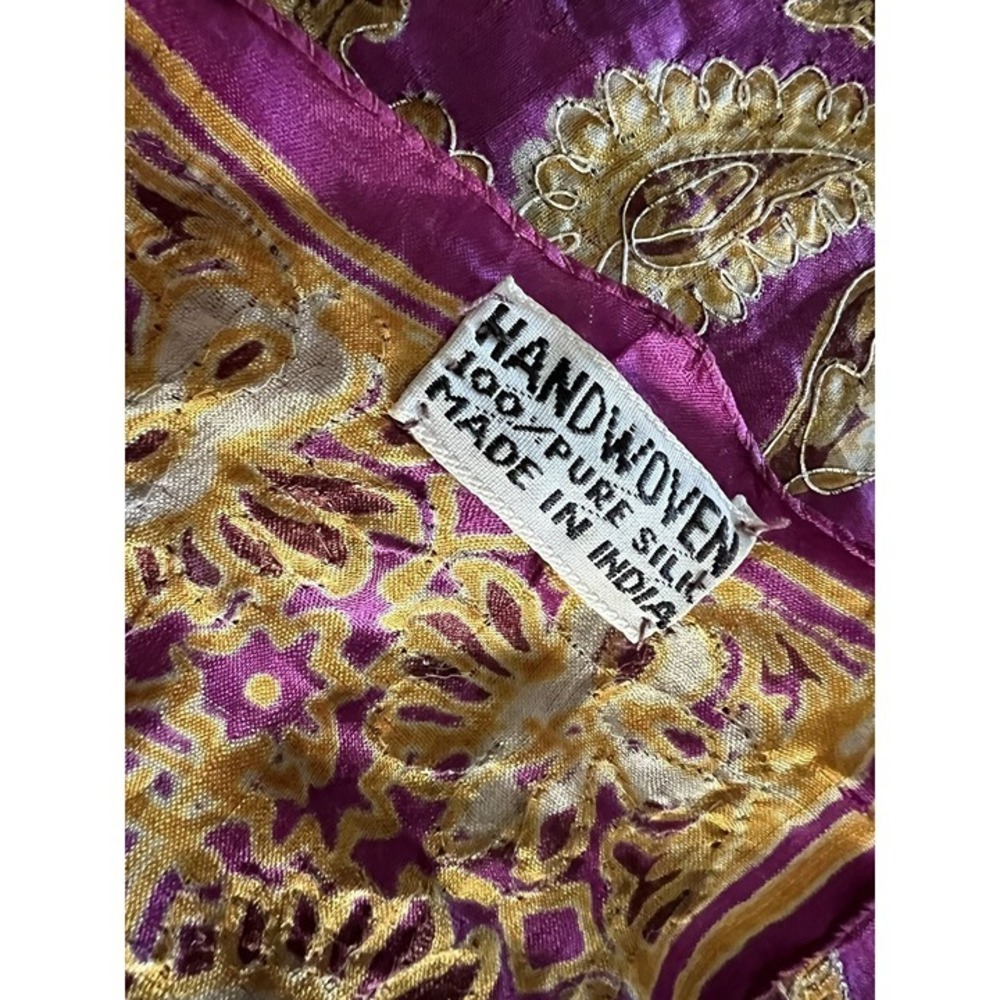 Handwoven 100% Pure Silk Purple & Metallic Gold Scarf 34x64 Inches Made In India